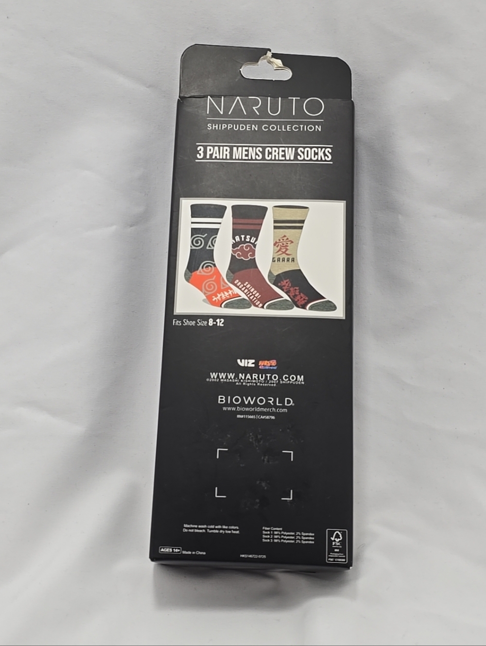 NIB Naruto Shippuden Collection 3 Pair Men's Crew Socks Multicolor